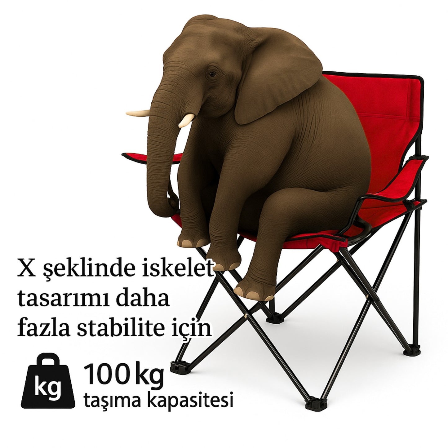4 Adet Katlanır Kamp Sandalyesi - Piknik Plaj Sandalyesi - (DY.001) - Kırmızı