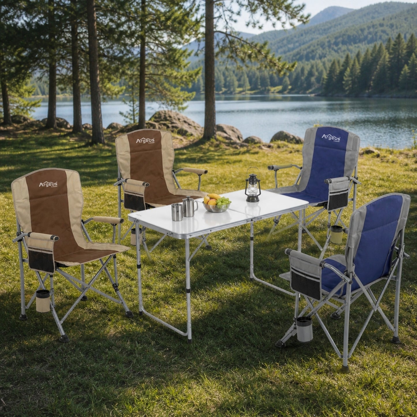 4 Adet Katlanır Kamp Sandalyesi ve Alüminyum Masa Seti - Rustic - Elevate Beyaz