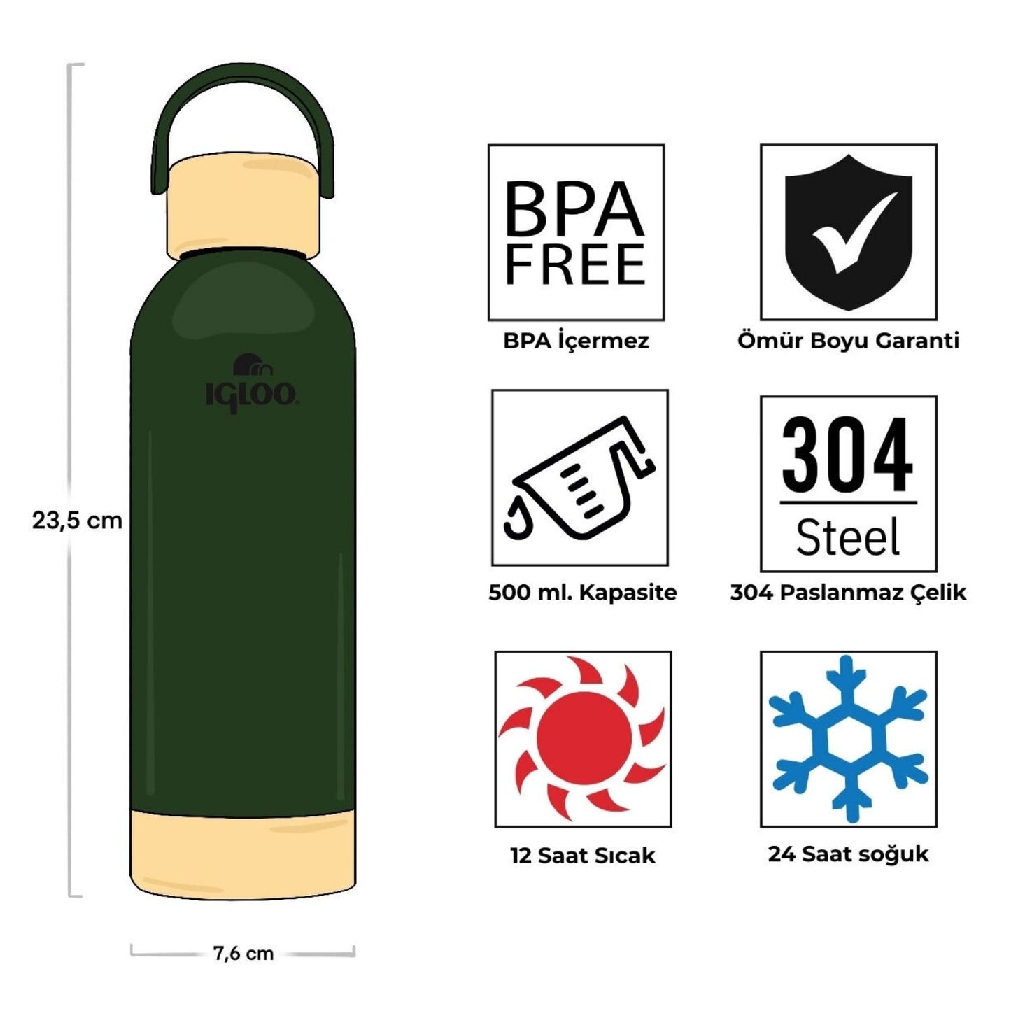 Çelik Pro Termos - Igloo - Hydrate - 500ml - Haki - 205694