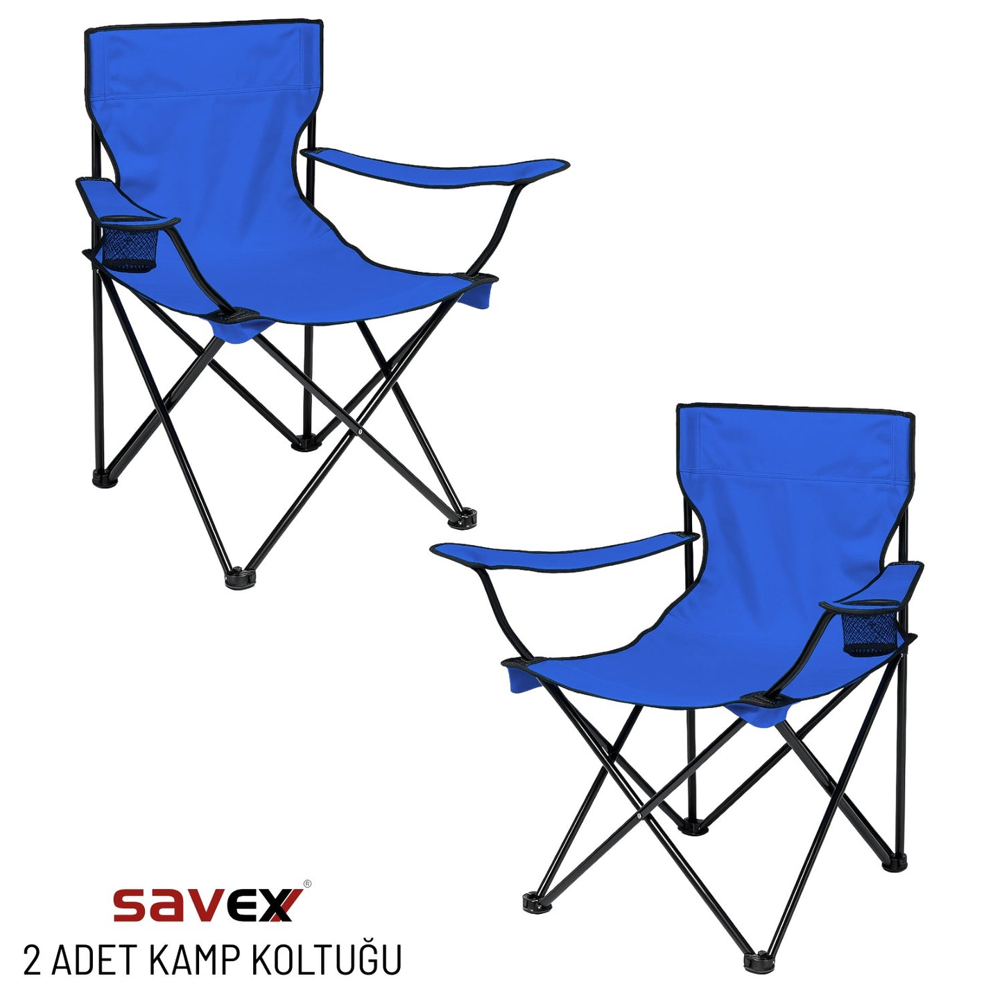 2 Adet Katlanır Kamp Sandalyesi - Piknik Plaj Sandalyesi - (DY.001) - Mavi