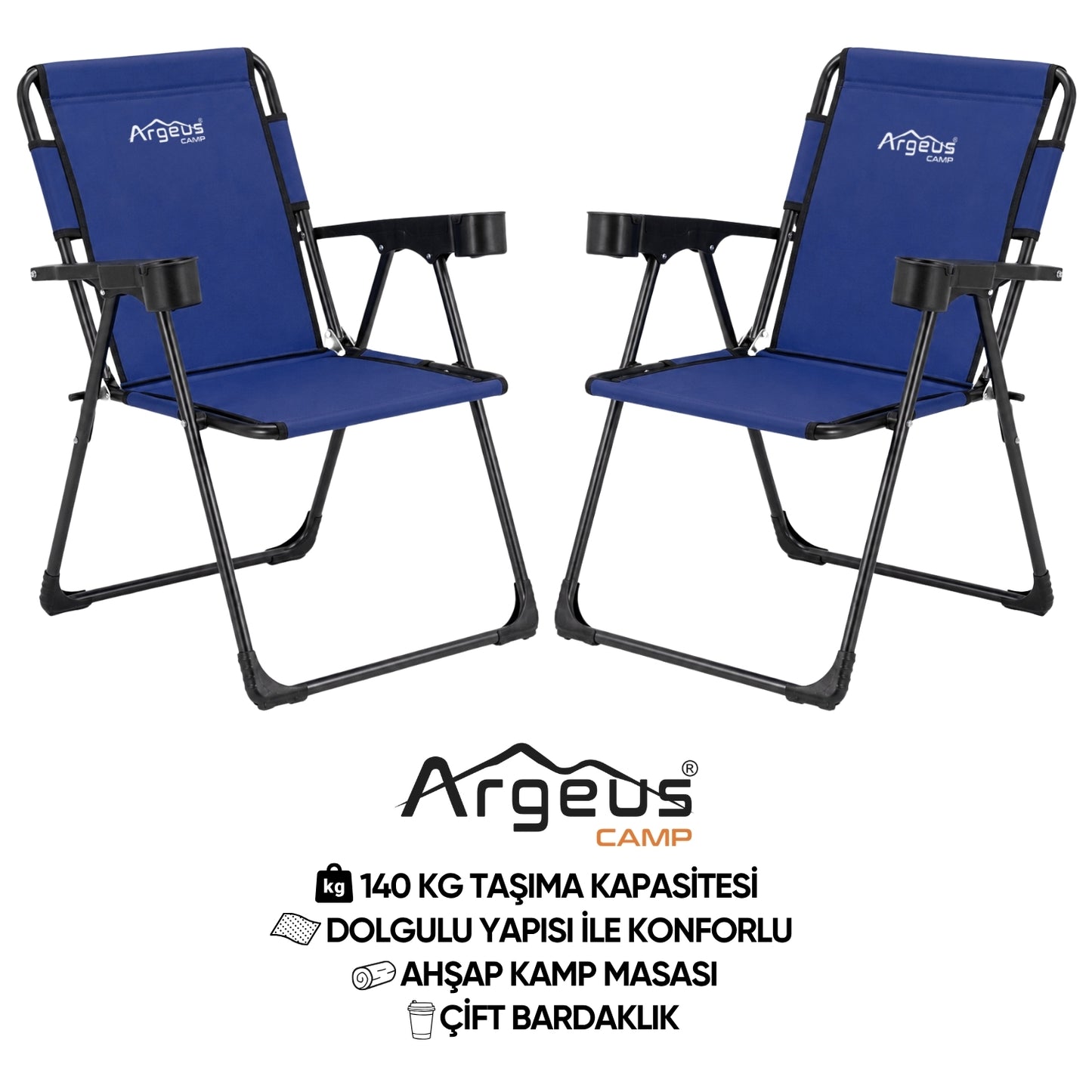 2 Adet Katlanır Kamp Sandalyesi Seti - Rock Plus - Lacivert