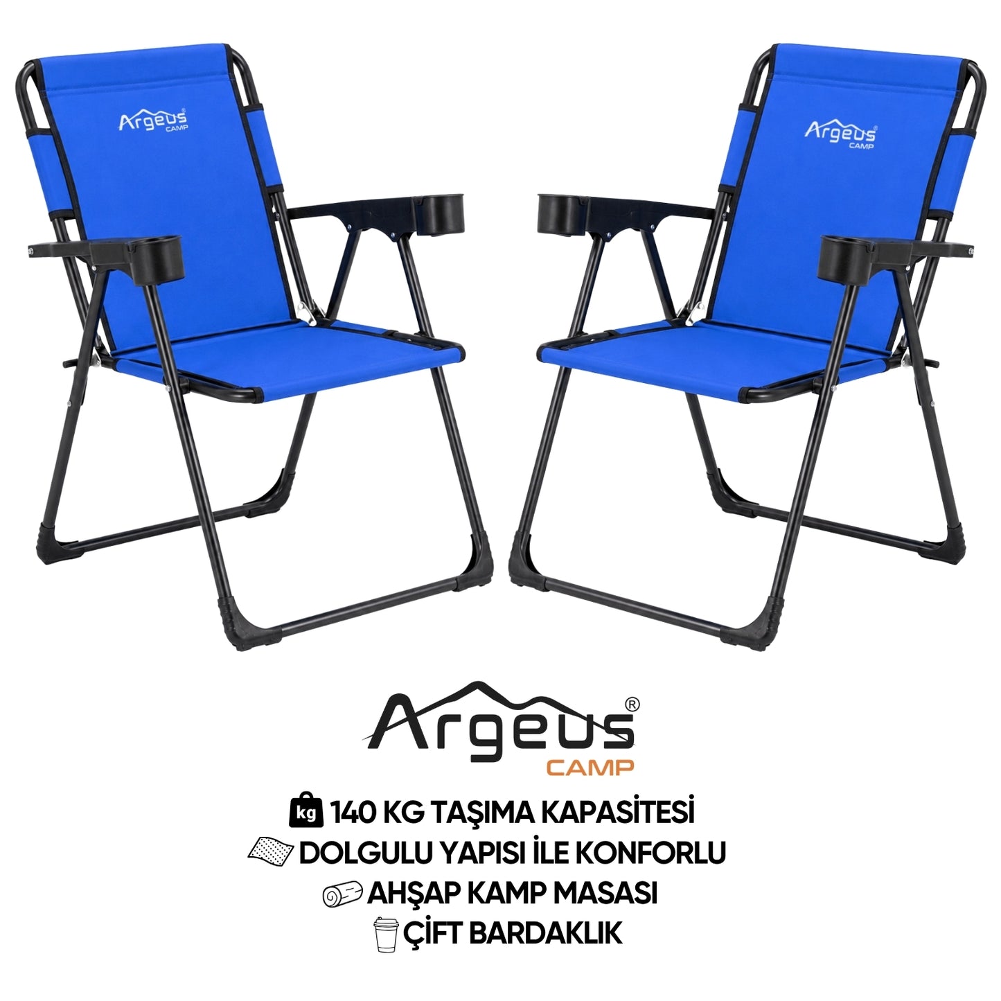 2 Adet Katlanır Kamp Sandalyesi Seti - Rock Plus - Mavi