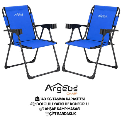 2 Adet Katlanır Kamp Sandalyesi Seti - Rock Plus - Mavi