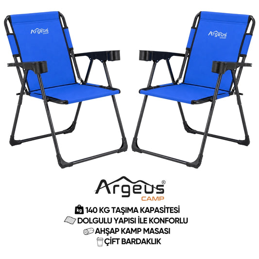 2 Adet Katlanır Kamp Sandalyesi Seti - Rock Plus - Mavi