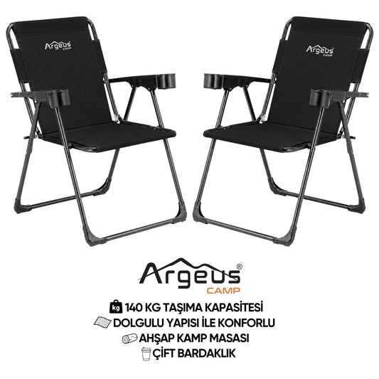 2 Adet Katlanır Kamp Sandalyesi Seti - Rock Plus - Siyah