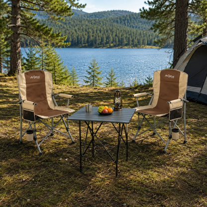 2 Adet Katlanır Kamp Sandalyesi ve Alüminyum Masa Seti - Rustic Dark - Kum