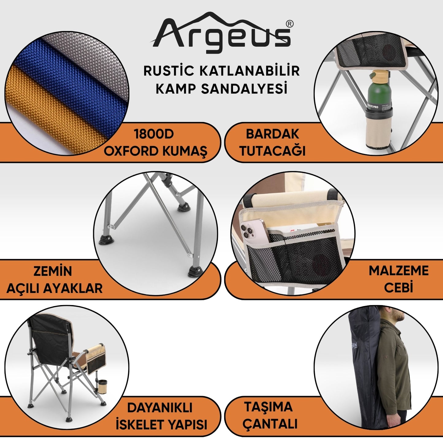 2 Adet Katlanır Kamp Sandalyesi ve Alüminyum Masa Seti - Rustic Dark - Mavi