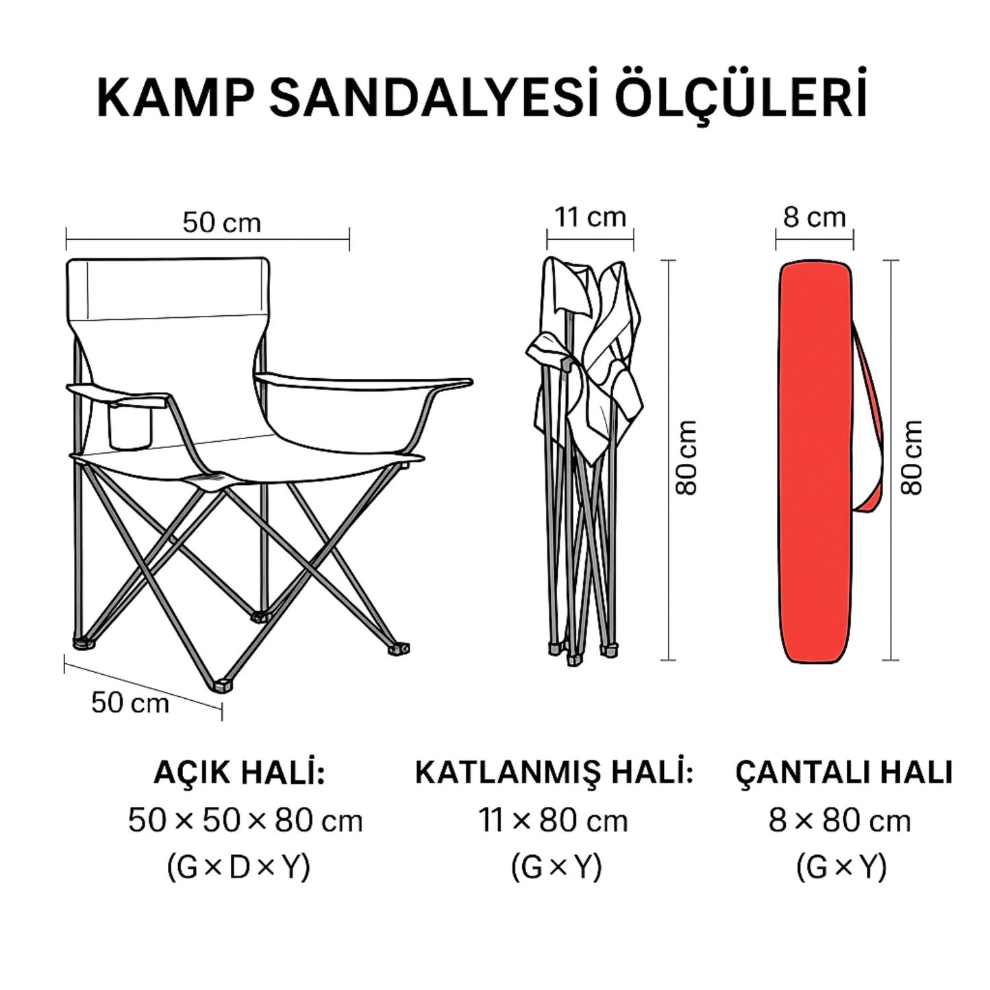 2 Adet Katlanır Kamp Sandalyesi ve Masa Seti - (DY.001) - Kırmızı/Sarı