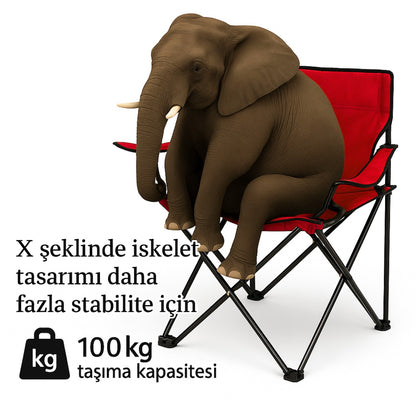 2 Adet Katlanır Kamp Sandalyesi ve Masa Seti - (DY.001) - Kırmızı/Sarı