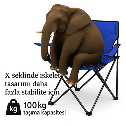 2 Adet Katlanır Kamp Sandalyesi ve Masa Seti - (DY.001) - Lacivert/Sarı