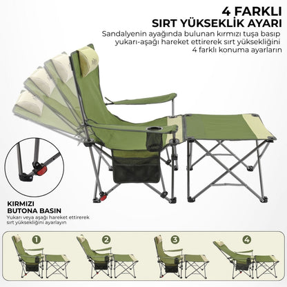 2 Adet Şezlong Kamp Sandalyesi ve Masa Seti - Plaj Seti - Lounge Elevate