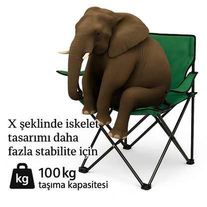 4 Adet Katlanır Kamp Sandalyesi - Piknik Plaj Sandalyesi - (DY.001) - Haki