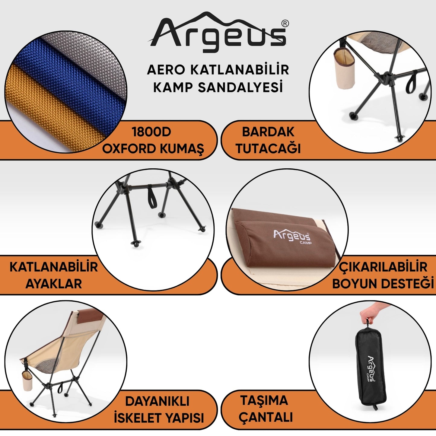 4 Adet Katlanır Kamp Sandalyesi ve Alüminyum Masa Seti - Aero Dark - Kum