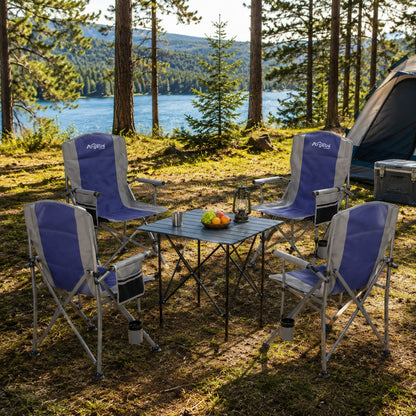 4 Adet Katlanır Kamp Sandalyesi ve Alüminyum Masa Seti - Rustic Dark - Mavi
