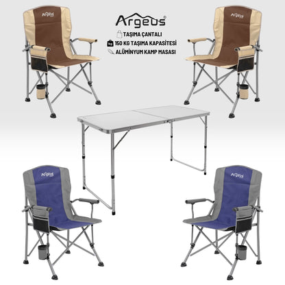 4 Adet Katlanır Kamp Sandalyesi ve Alüminyum Masa Seti - Rustic - Elevate Beyaz