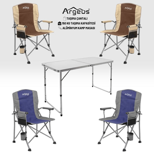4 Adet Katlanır Kamp Sandalyesi ve Alüminyum Masa Seti - Rustic - Elevate Beyaz