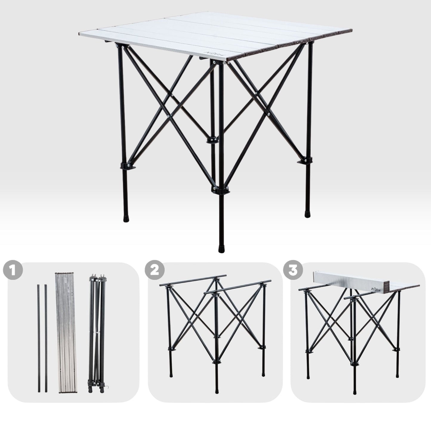 4 Adet Katlanır Kamp Sandalyesi ve Alüminyum Masa Seti - Rustic Silver - Kum