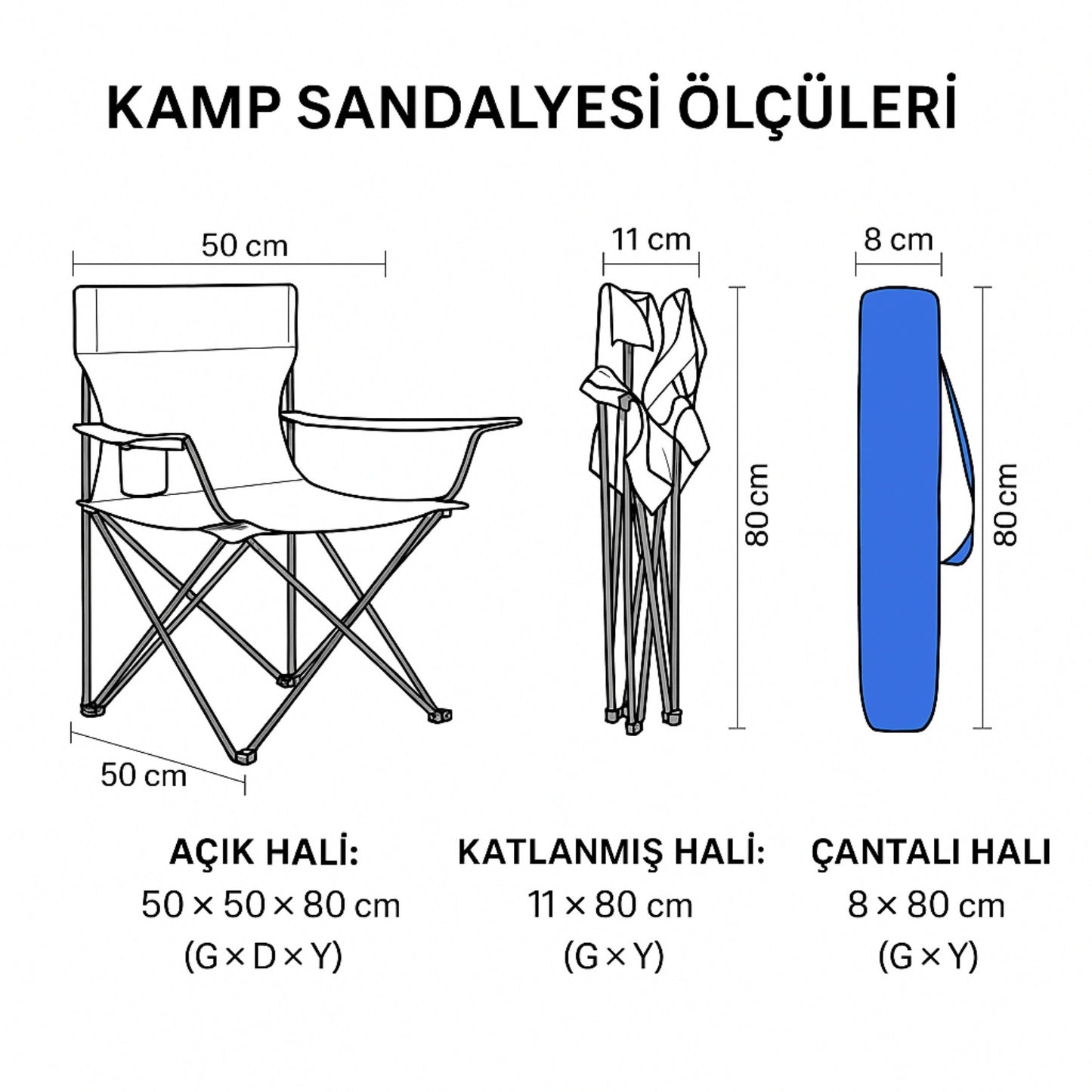 4 Adet Katlanır Kamp Sandalyesi ve Masa Seti - (DY.001) - Mavi/Sarı
