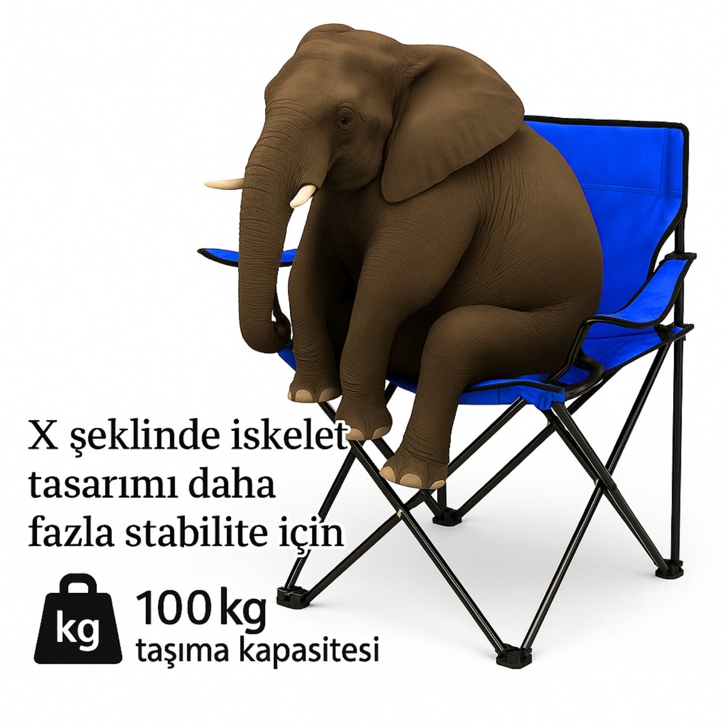 4 Adet Katlanır Kamp Sandalyesi ve Masa Seti - (DY.001) - Mavi/Sarı