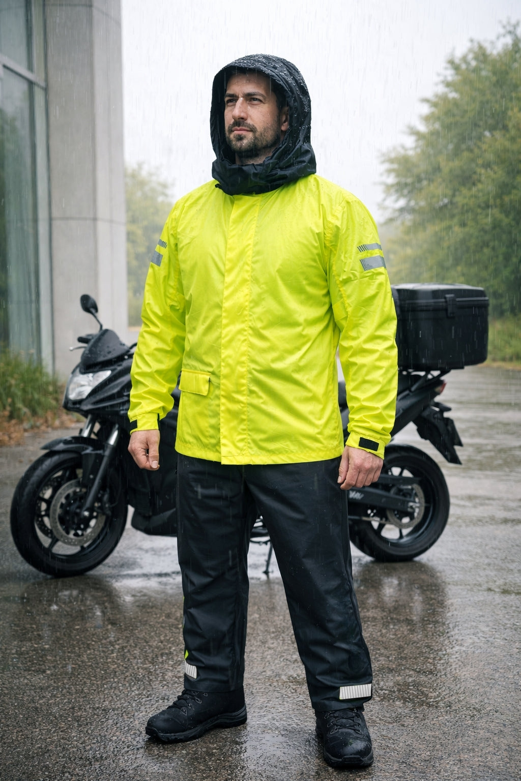 Alt Üst Takım Yağmurluk - Premium Motorcu Yağmurluk - Sarı/Siyah