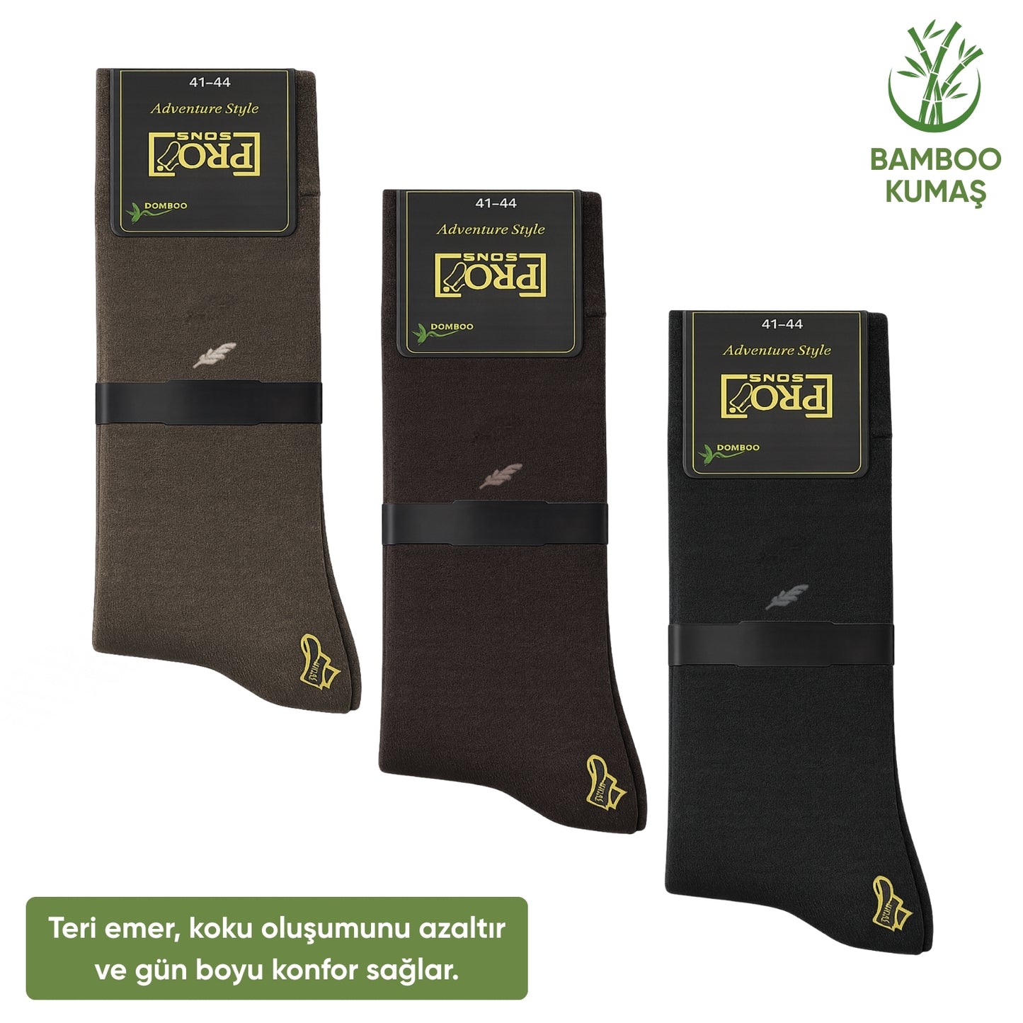 Bambu Erkek Soket Çorap- 3 Çift - Dikişsiz - Akça - 17652 - Set 2