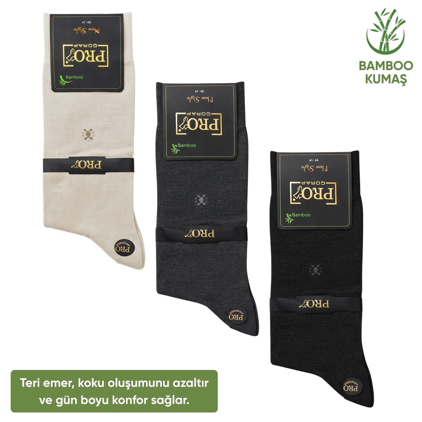 Bambu Erkek Soket Çorap - 3 Çift - Dikişsiz - Gori -17135 - Set 1