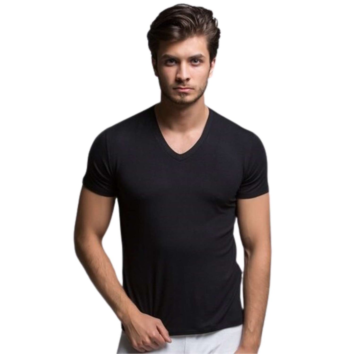 Bambu Erkek T-Shirt - V Yaka - Siyah