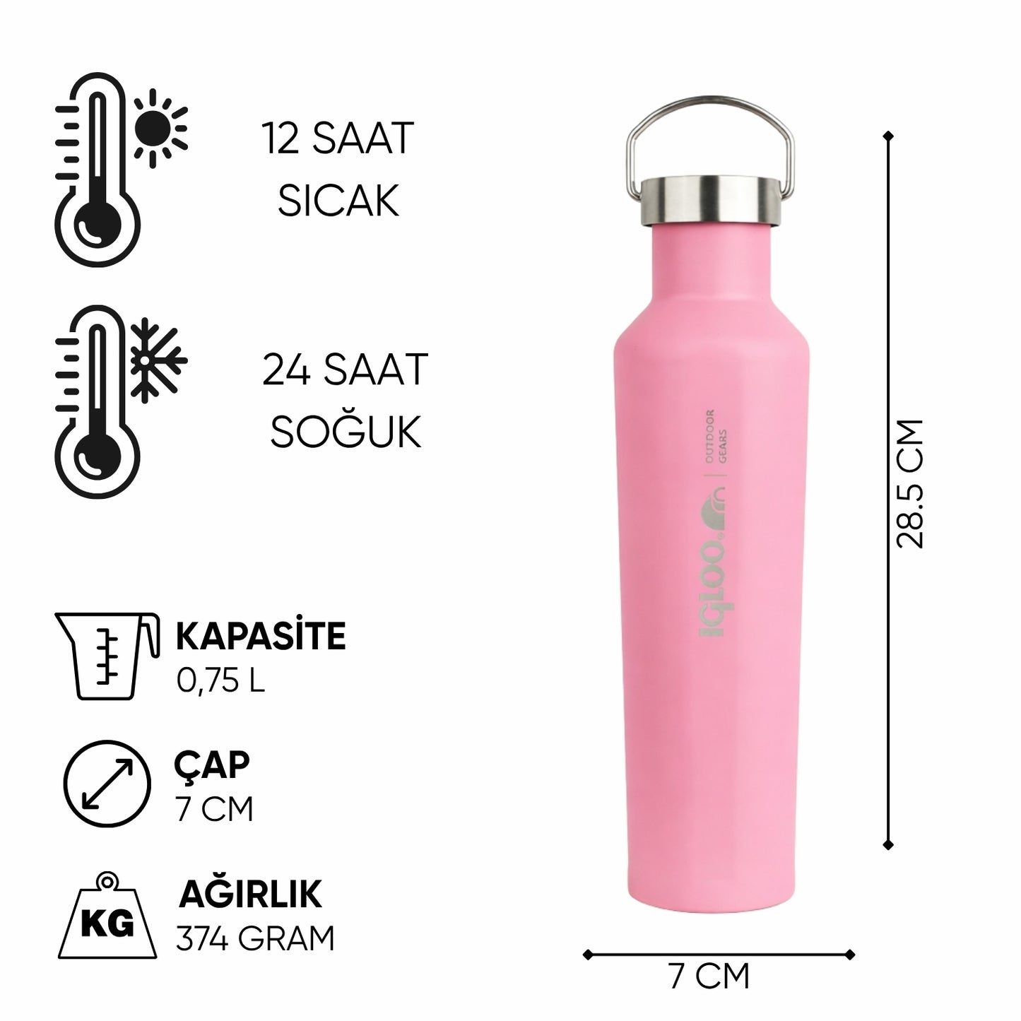 Çelik Mug Termos - Igloo - Pentagon - 750ml - Pembe - 205792