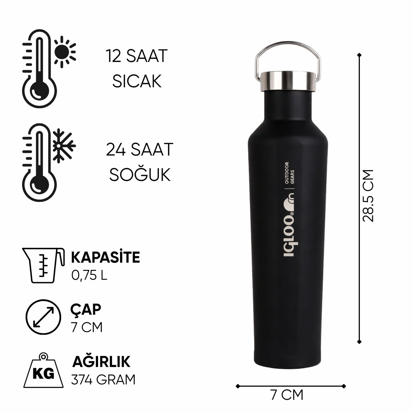 Çelik Mug Termos - Igloo - Pentagon - 750ml - Siyah - 205792