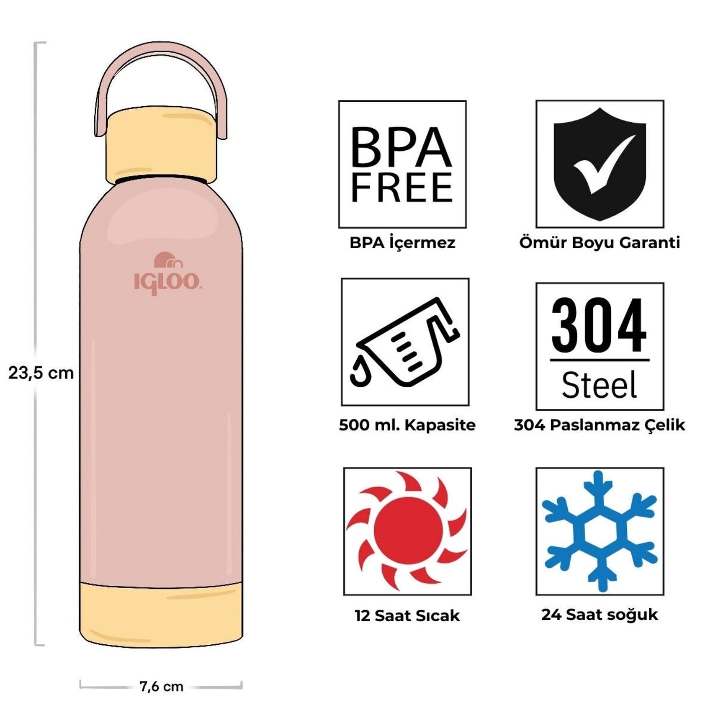Çelik Pro Termos - Igloo - Hydrate - 500ml - Somon - 205694