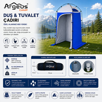 Duş Tuvalet Giyinme Plaj Çadırı - Kamp Duş WC Kabini - Argeus Easy Cabin