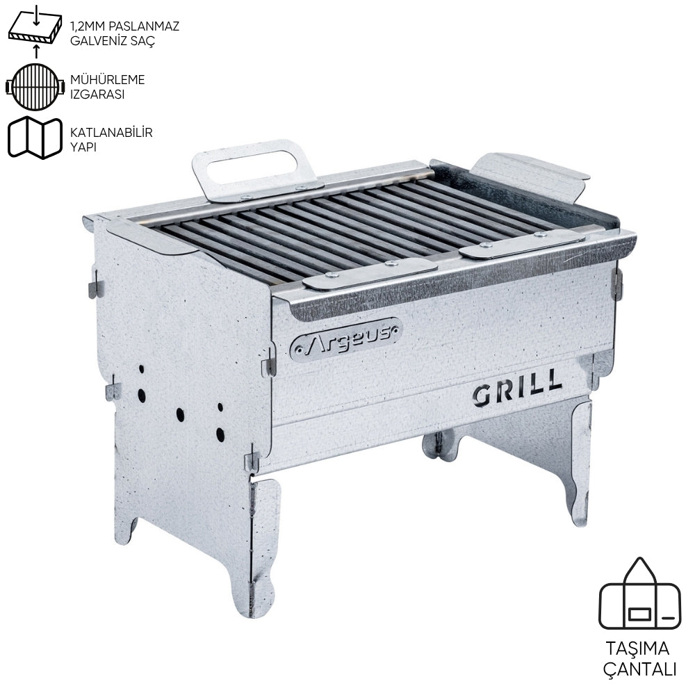 Katlanabilir Ayaklı Portatif Mangal - Paslanmaz - Argeus - Küçük
