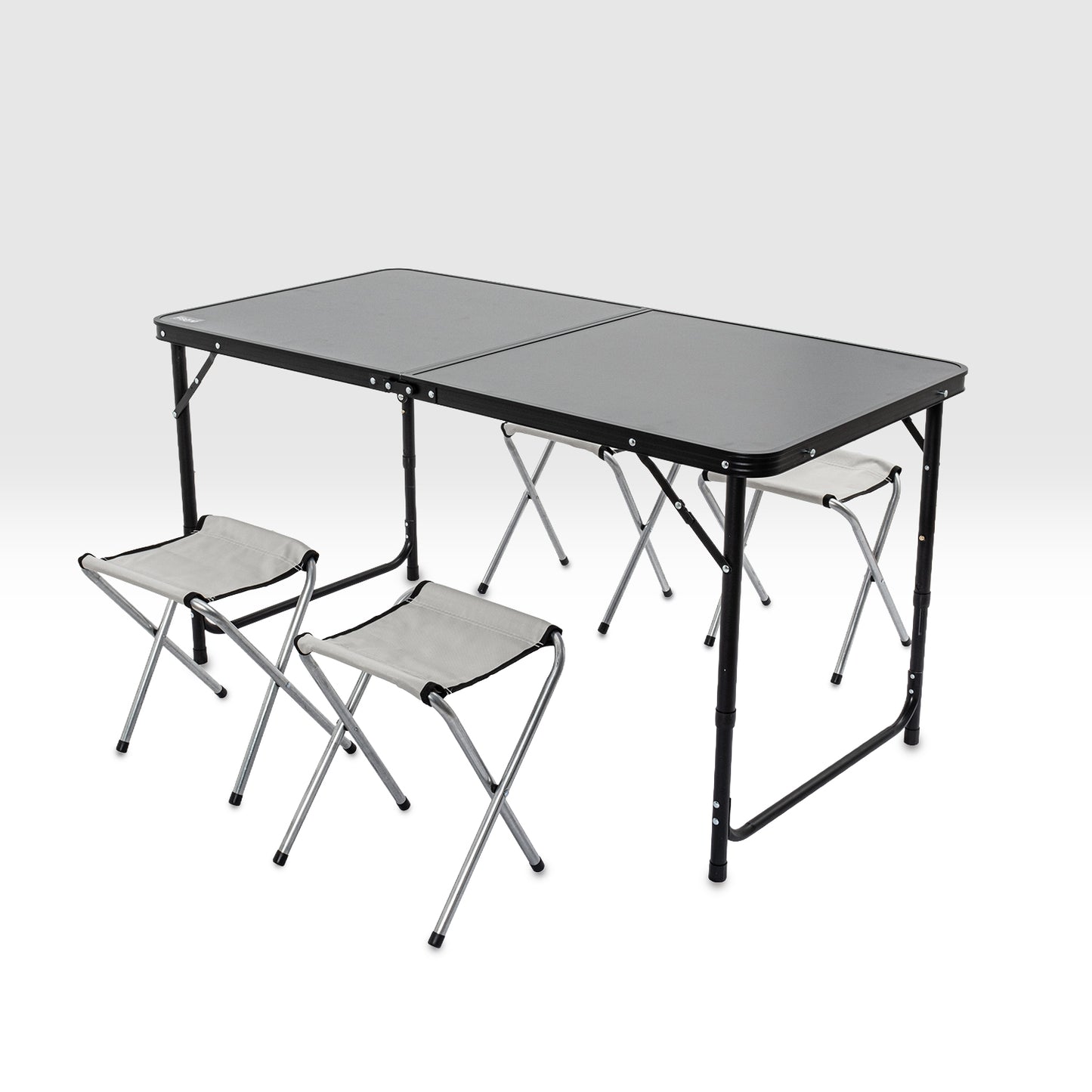 Katlanabilir Kamp Masası Seti - 4/6 Kişilik - 4 Tabureli - Elevate Plus - Siyah