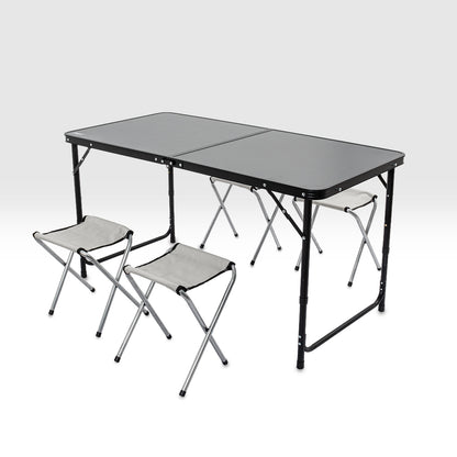 Katlanabilir Kamp Masası Seti - 4/6 Kişilik - 4 Tabureli - Elevate Plus - Siyah