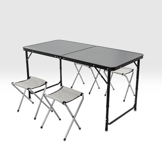 Katlanabilir Kamp Masası Seti - 4/6 Kişilik - 4 Tabureli - Elevate Plus - Siyah