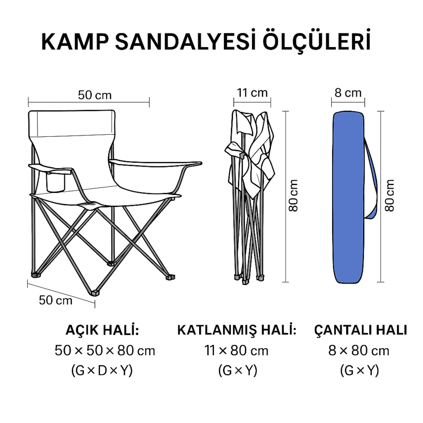Katlanır Kamp Piknik Sandalyesi - Bardaklıklı - (DY.001) - Lacivert