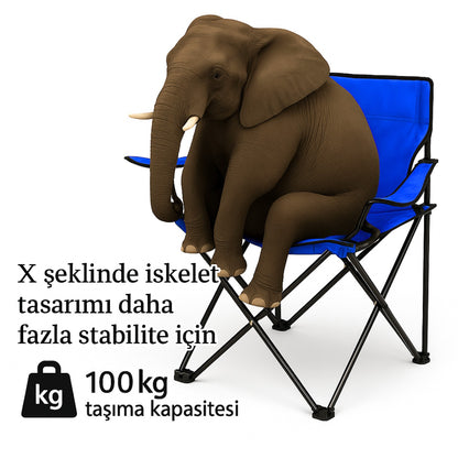 Katlanır Kamp Piknik Sandalyesi - Bardaklıklı - (DY.001) - Mavi