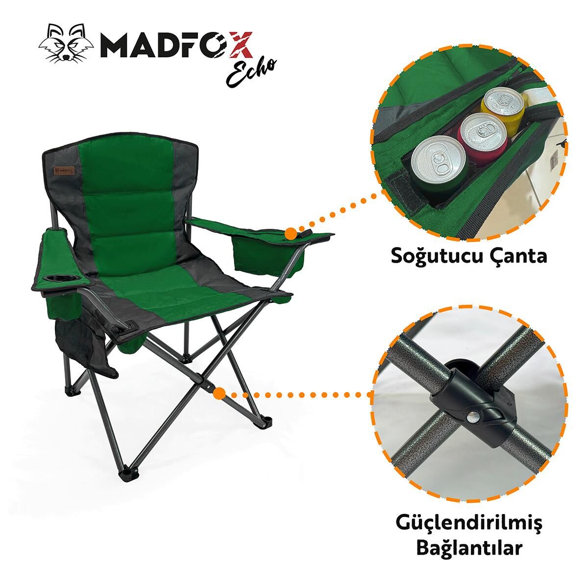 Katlanır Kamp Piknik Sandalyesi - Madfox Echo - Bardaklıklı - Yeşil - 547288
