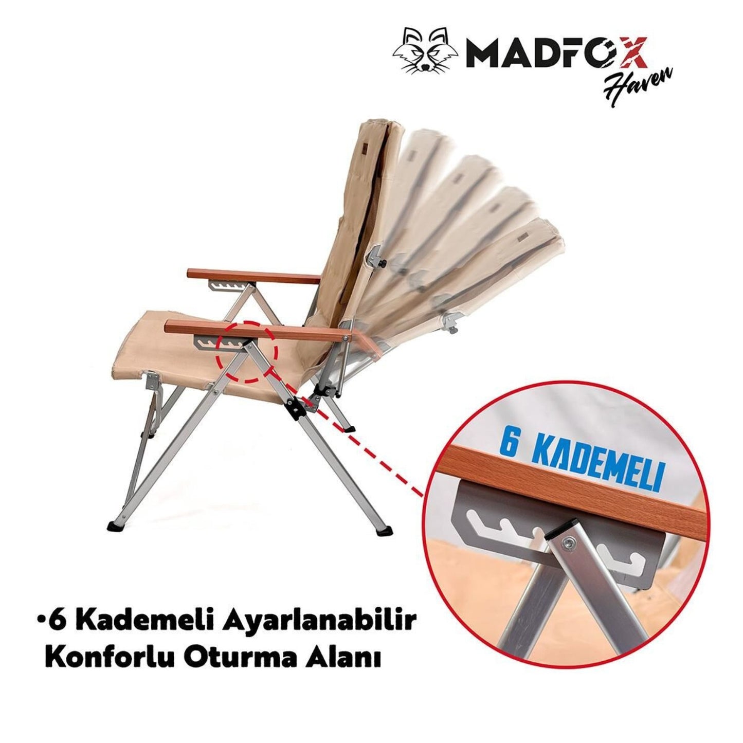 Katlanır Kamp Piknik Sandalyesi - Madfox Haven - 6 Kademeli - Bej - 547282