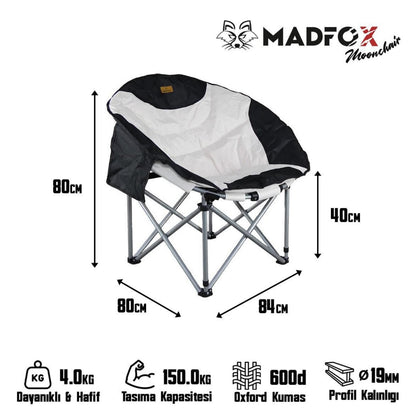 Katlanır Kamp Piknik Sandalyesi - Madfox Moonchair Deluxe - Siyah/Gri - 547212