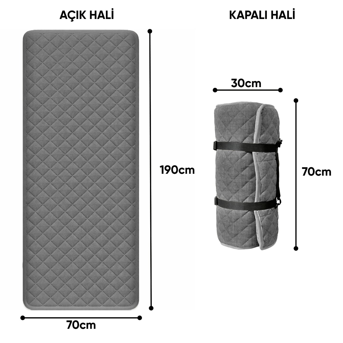 Katlanır Kamp Yatağı - Yer Yatağı - Taşınabilir - Argeus - Antrasit - 70x190cm