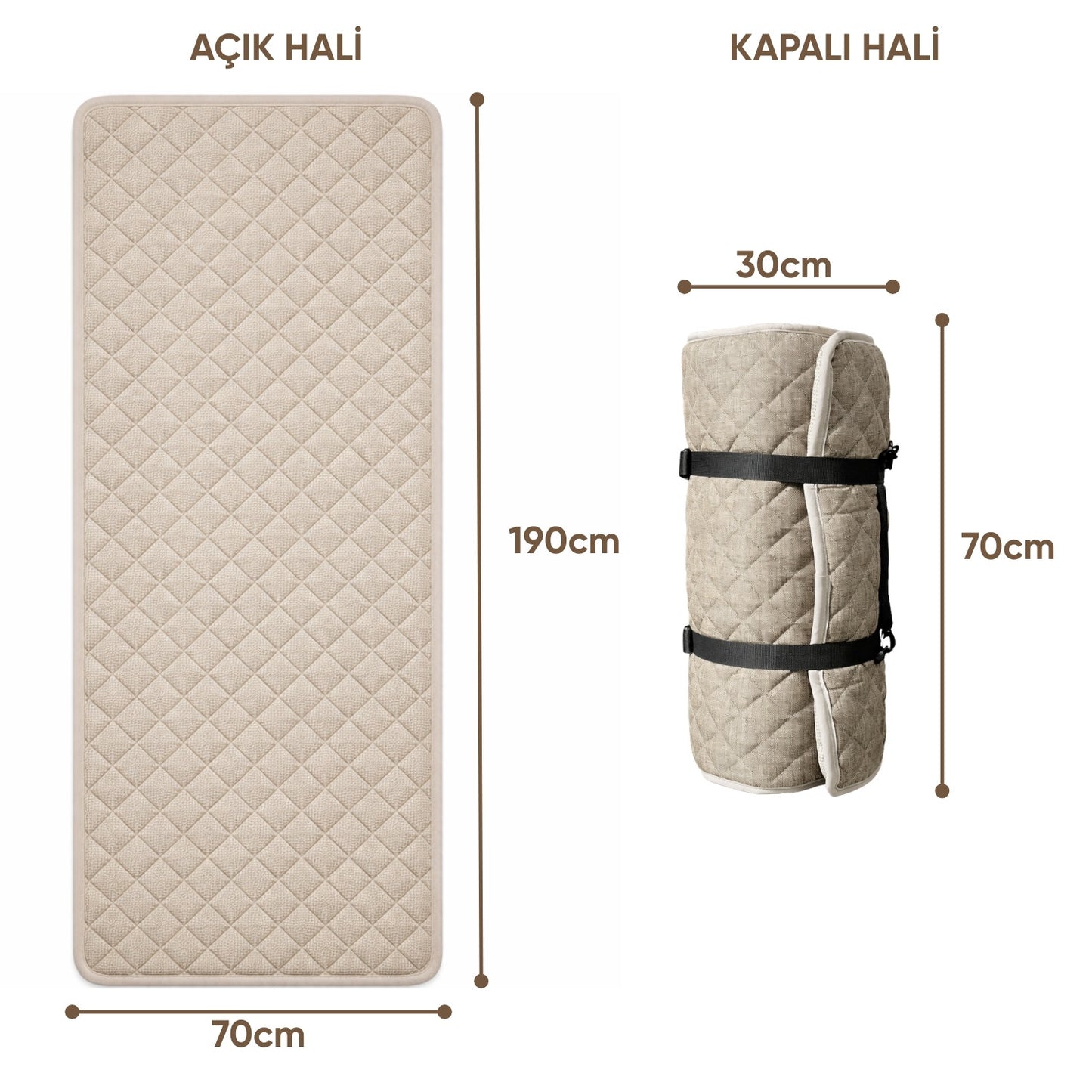 Katlanır Kamp Yatağı - Yer Yatağı - Taşınabilir - Argeus - Bej - 70x190cm