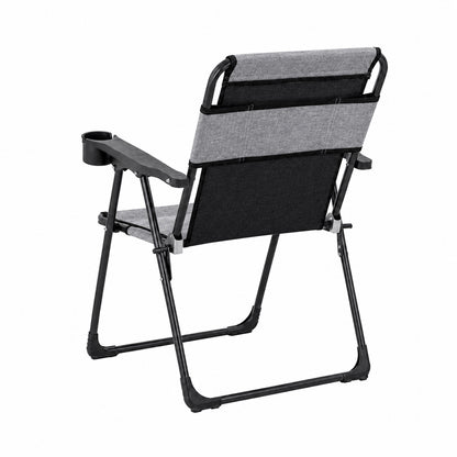 Katlanır Piknik ve Kamp Sandalyesi - Bardaklıklı - Rock Plus - Linen Gri
