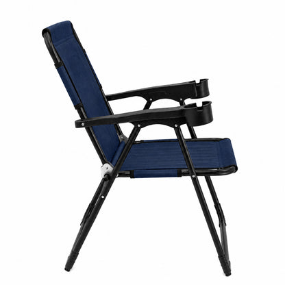 Katlanır Piknik ve Kamp Sandalyesi - Bardaklıklı - Rock Plus - Linen Lacivert