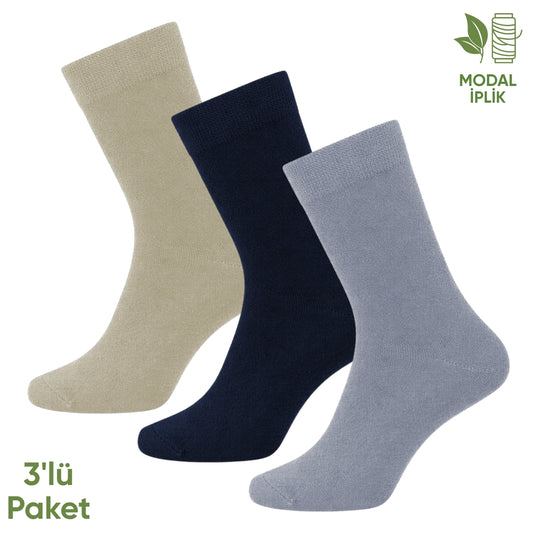 Modal İplik Erkek Soket Çorap - 3 Çift - Dikişsiz - Atlas - 18002 - Set 1