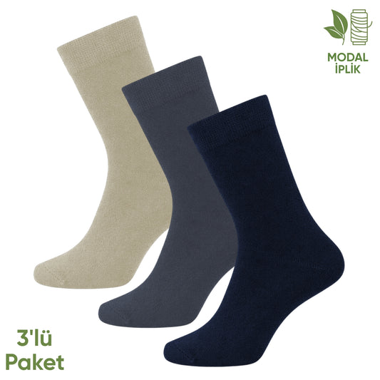 Modal İplik Erkek Soket Çorap - 3 Çift - Dikişsiz - Atlas - 18002 - Set 2