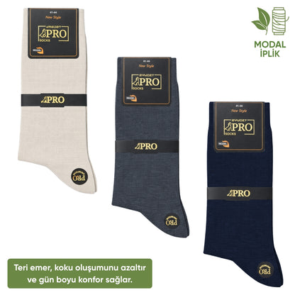Modal İplik Erkek Soket Çorap - 3 Çift - Dikişsiz - Atlas - 18002 - Set 2