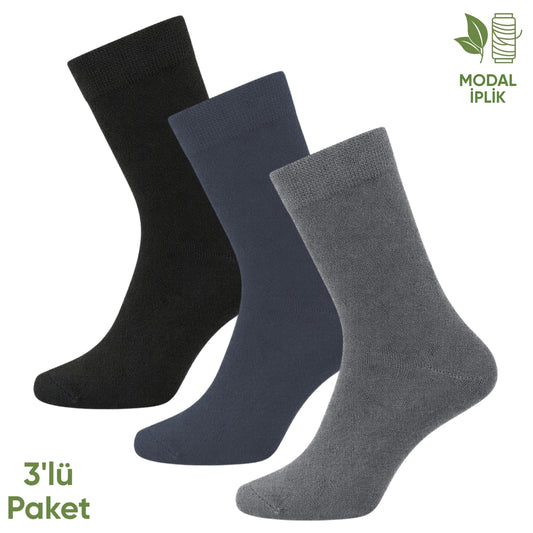 Modal İplik Erkek Soket Çorap - 3 Çift - Dikişsiz - Atlas - 18002 - Set 4