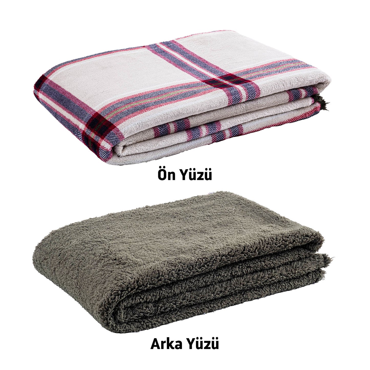 Peluş Polar Televizyon Battaniyesi - Haki Ekose