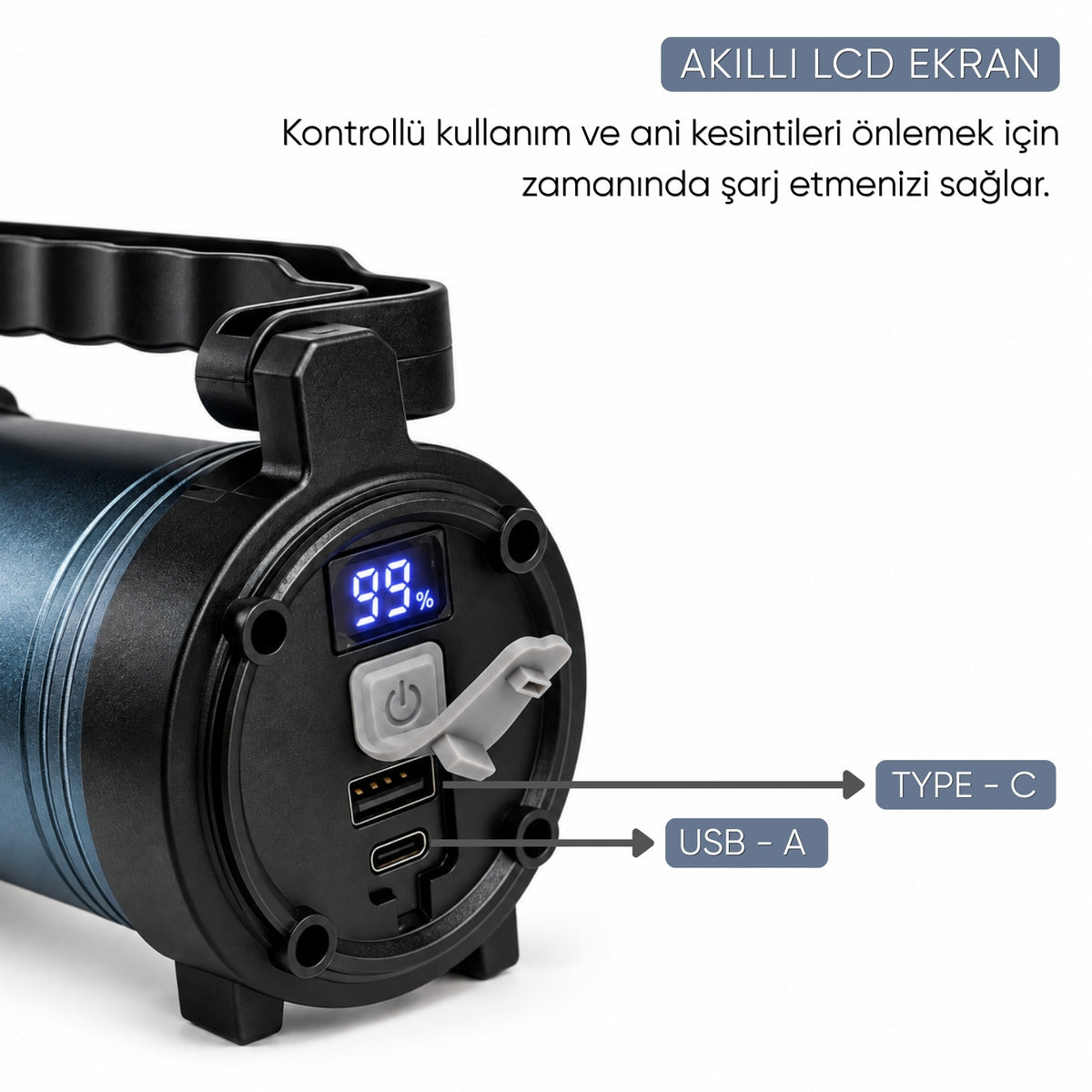 Şarj Edilebilir El Feneri - Şarjlı Projektör - 15 Watt - DAT - DT-827